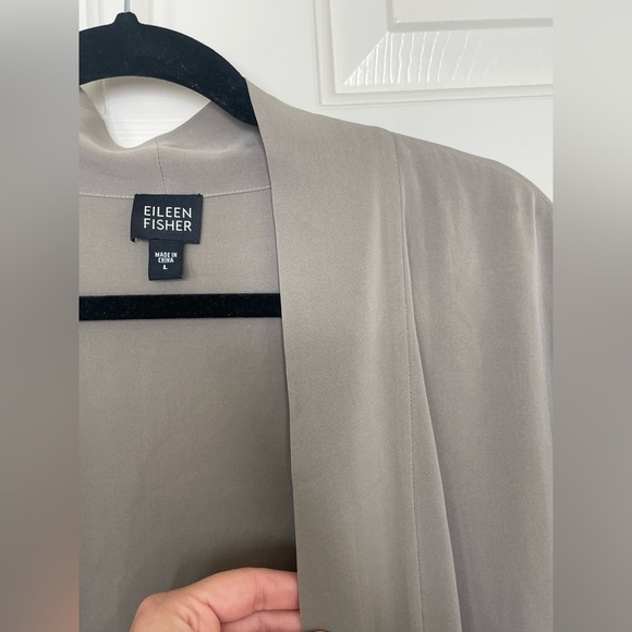 Eileen Fisher Silk Blend Open Front Cardigan Gray Long Sleeve Minimal Luxe | L - Picture 4 of 9